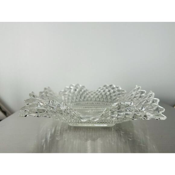 Indiana Glass Clear Depression Glass Square Ruffled Diamond Point 7" Dish Vintag - Picture 9 of 15